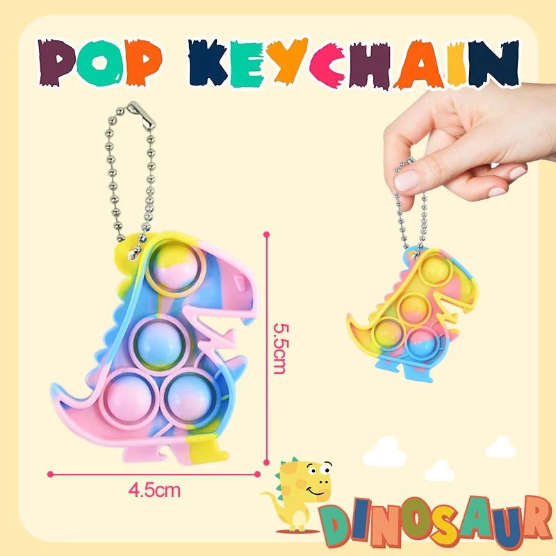 Mini Dinosaur Pop Keychain Fidget Toys – 10/20pc Party Favors Fidget Keychain Toy Babs