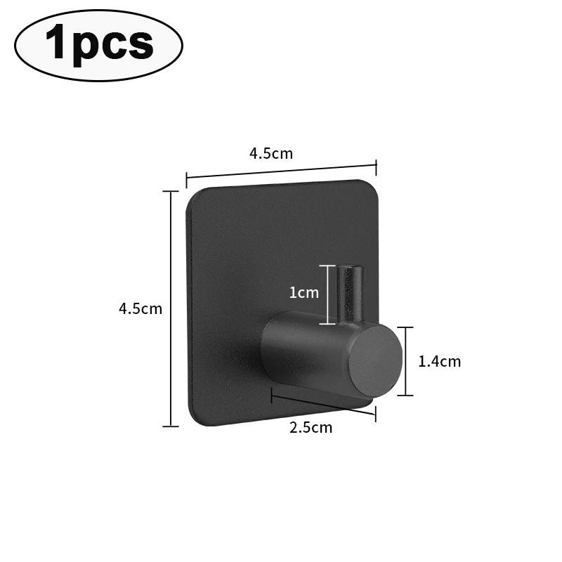 Self-Adhesive Aluminum Wall Hooks – Coat, Towel & Key Hanger Adhesive Wall Hooks Babs Black-1pcs 4.5X4.5cm