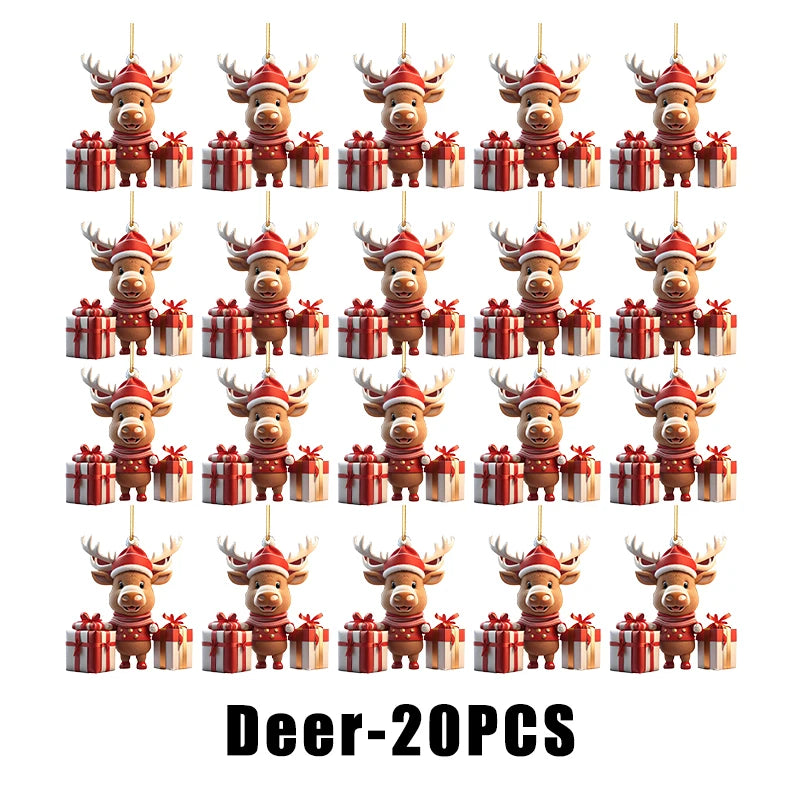 Christmas Hanging Ornaments – Santa & Snowman 2D Cartoon Style Christmas Ornaments Babs Deer 20PCS