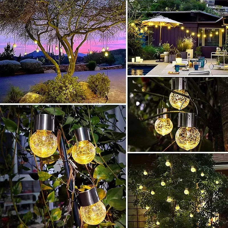 Solar Hanging Garden Lights – LED Cracked Glass Ball Lanterns Solar Garden Lantern Babs