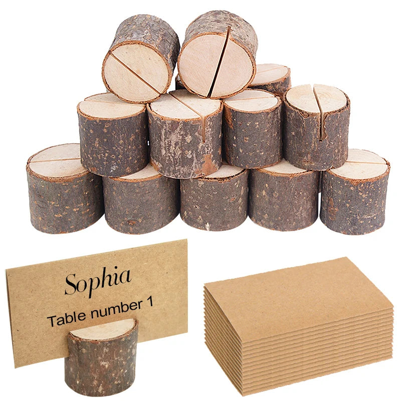10pcs Wood Place Card Holders – Rustic Wedding & Party Table Decor Place Card Holders Babs