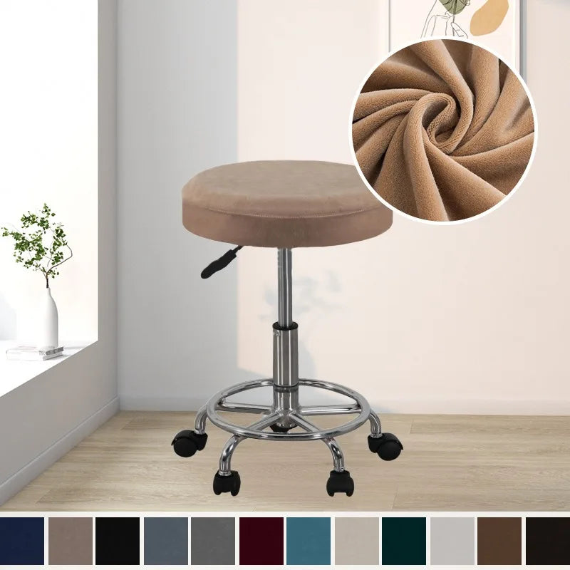 Elastic Round Stool Cover – Soft Velvet Washable Slipcover Stool Slipcover Babs