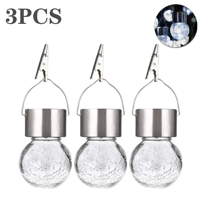 Solar Hanging Garden Lights – LED Cracked Glass Ball Lanterns Solar Garden Lantern Babs White-3PCS