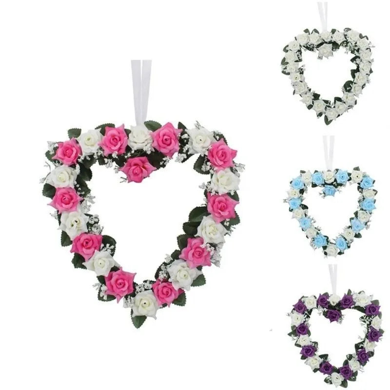 Silk Rose Heart Wreath – Artificial Wedding Flower Garland Flower Wreath Garland Babs