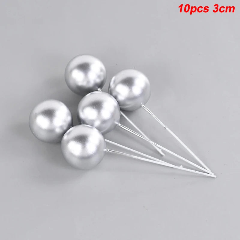 10Pcs Ball Cake Toppers Gold Blue Pink – Party & Wedding Cake Topper Set Babs 10pcs silver-3cm