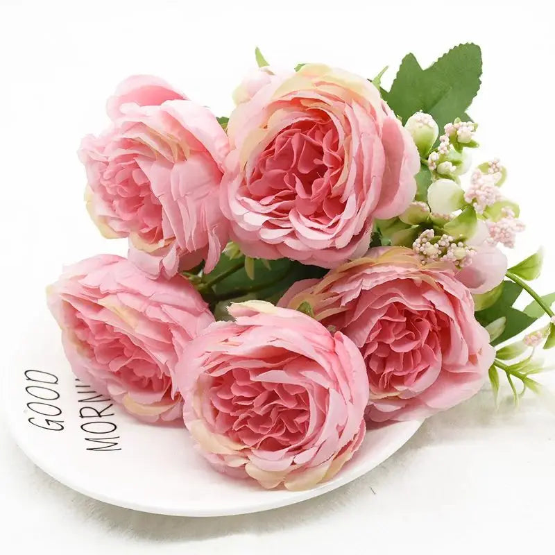 Silk Peony Rose Artificial Bouquet – Home & Wedding Décor Artificial Flower Bouquet Babs color8 1pc