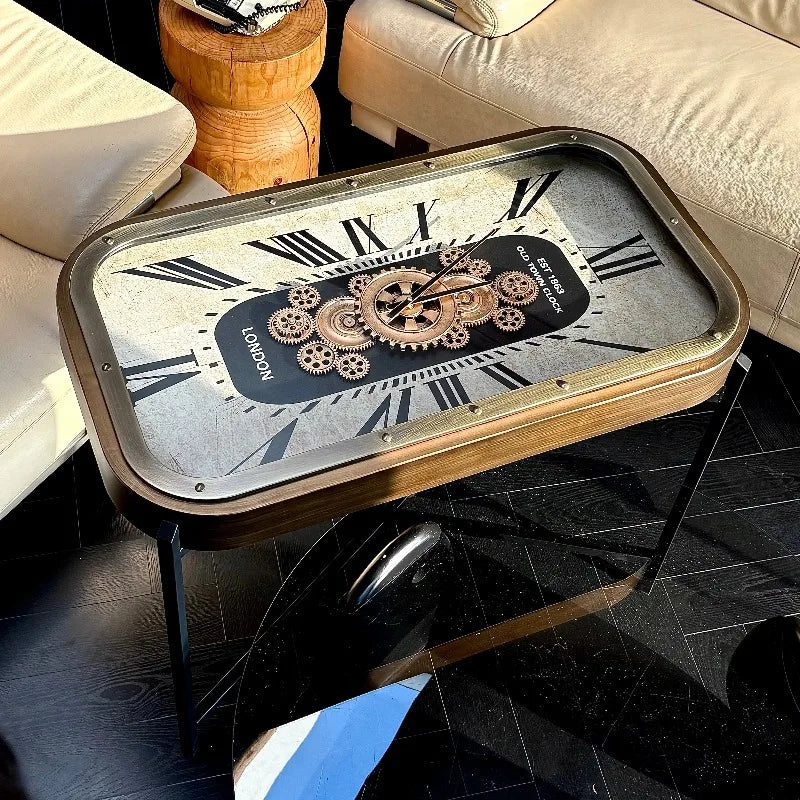 Nordic Gear Clock Coffee Table | Vintage Iron Rectangle Side Table Coffee Table Babs