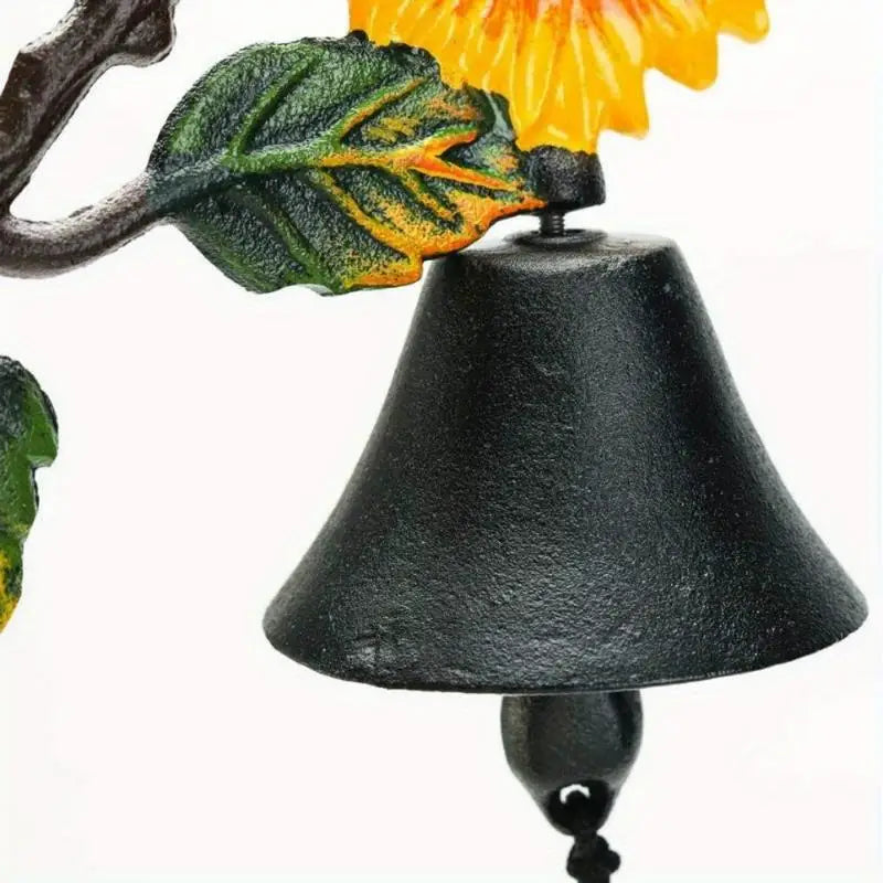 Cast Iron Sunflower Wall Bell – Hand-Painted Hanging Doorbell Decorative Wall Bell Babs