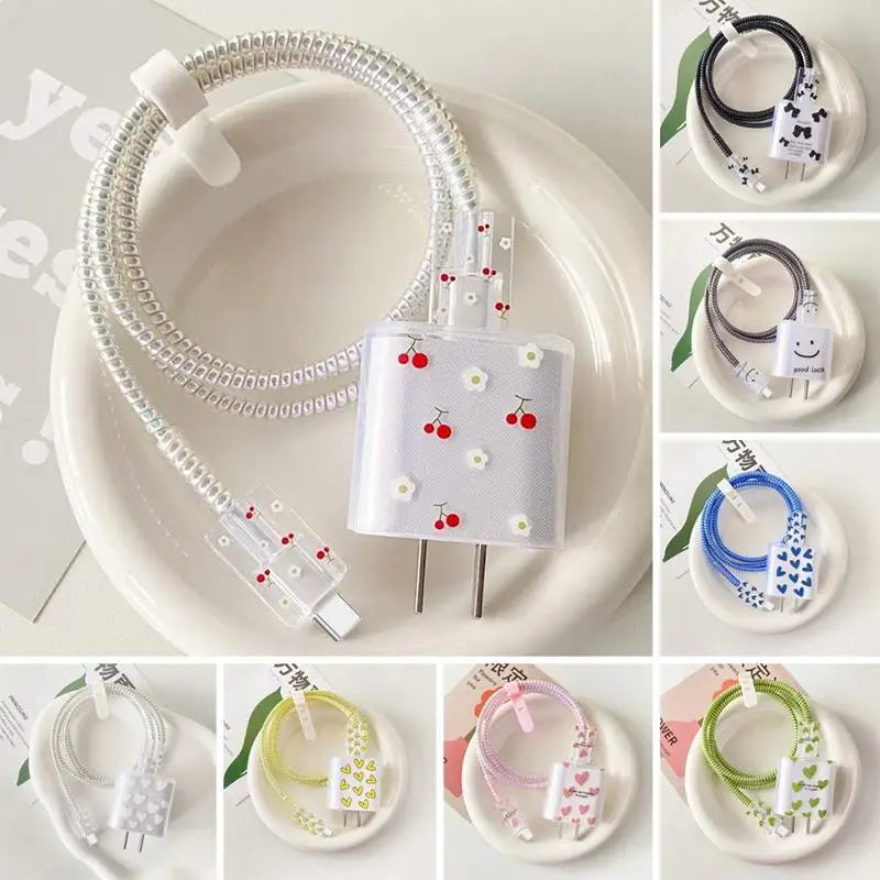 USB Charger & Cable Protector Set – Cute Heart TPU Cover Cable Protector Set Babs