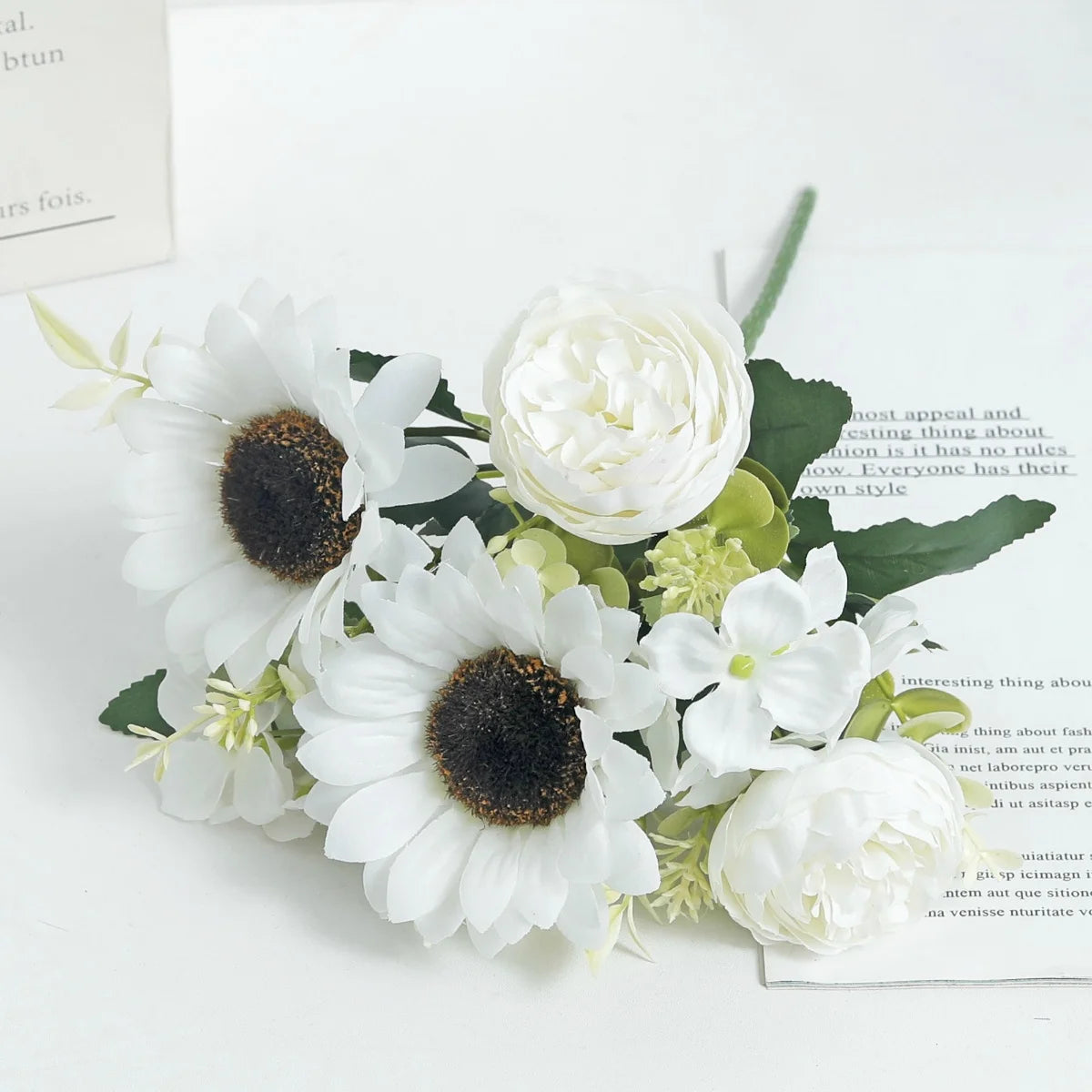 Silk Sunflower & Peony Artificial Flowers | Wedding & Home Decor Artificial Flower Stems Babs Spring White