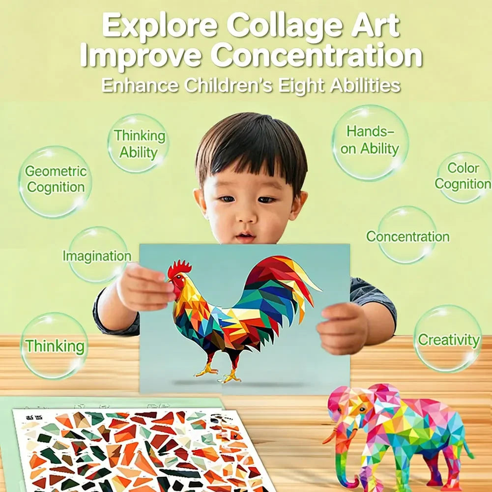 Kids 3D Mosaic Sticker Puzzle – DIY Animal Collage Art Kit Ages 3+ Kids Craft Puzzle Kit Babs