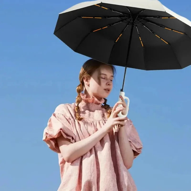 10-Rib Auto Compact Folding Umbrella – UPF 50+ Sun & Rain Compact Folding Umbrella Babs
