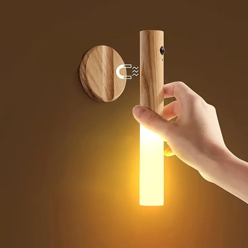 Smart Motion Sensor LED Night Light – Rechargeable Wall Lamp Motion Sensor Night Light Babs Wood color