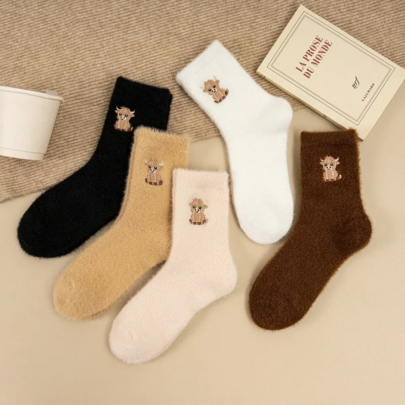 Women's Fluffy Faux Mink Fleece Mid-Calf Socks – Non-Slip, 2 Pairs Fluffy Winter Socks Babs