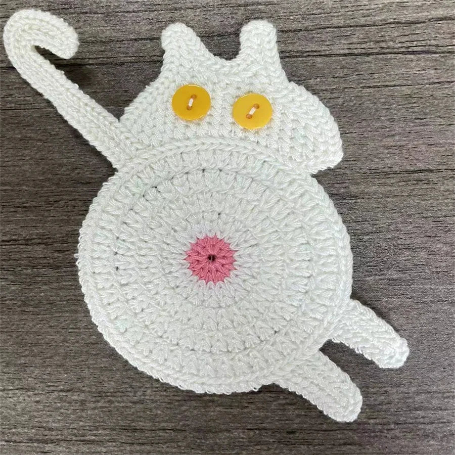 Hand-Crocheted Black Cat Coaster – Wool Cup Insulation Mat Cup Coaster Mat Babs