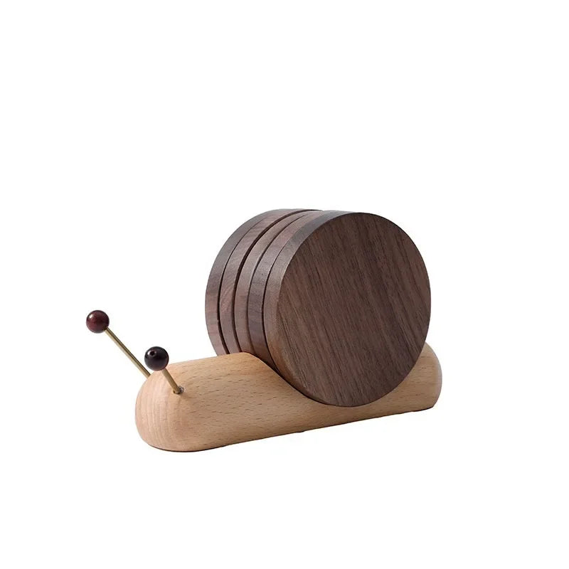 Snail-Shaped Wooden Tea Coaster Set – Heat Insulation Cup Mat Wooden Tea Coaster Babs