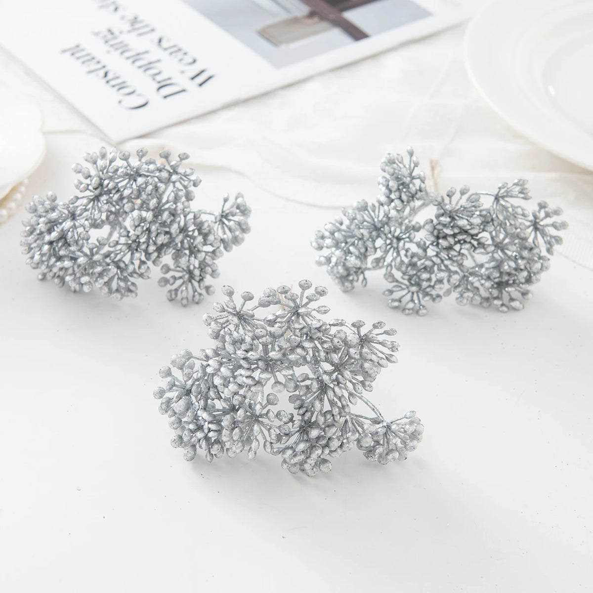 Artificial Mini Flower Bouquet for Home, Wedding & DIY Decor Artificial Flower Bouquet Babs Silver 1 pc