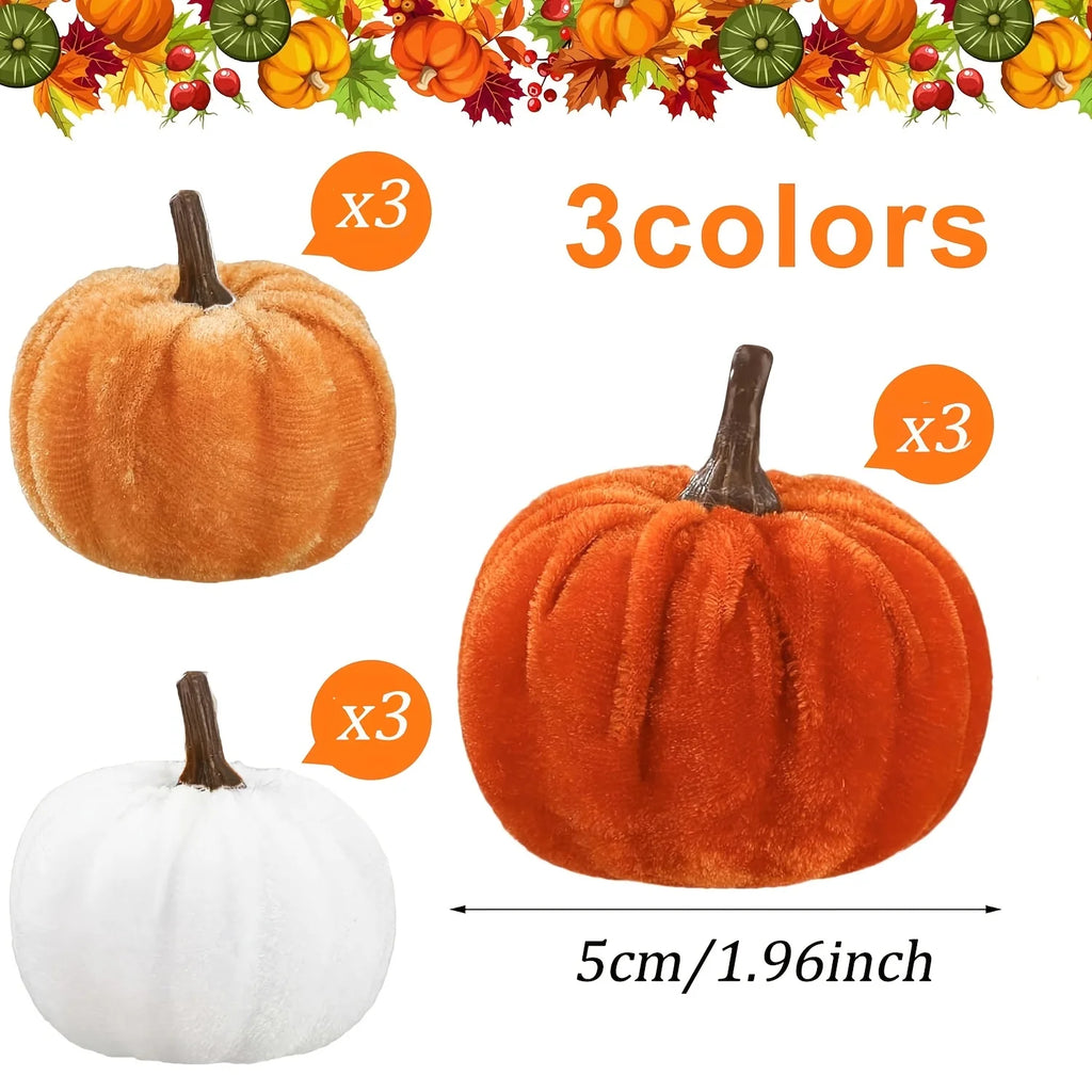 9-Piece Velvet Mini Artificial Pumpkins – Fall Harvest Décor Artificial Pumpkin Decor Babs 9pcs