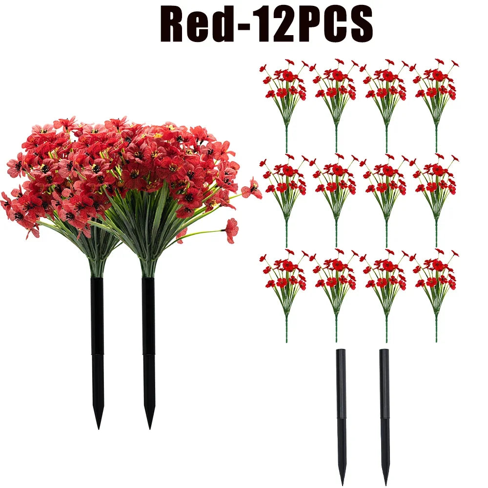 UV Resistant Artificial Violet Flowers – Garden & Wedding Décor Artificial Flower Shrubs Babs Red-12PCS