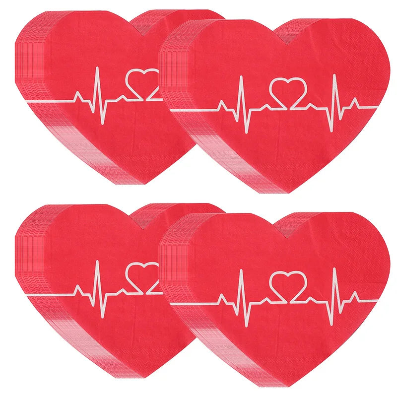 20Pcs Red Heart Paper Napkins – Valentine's & Wedding Party Disposable Paper Napkins Babs