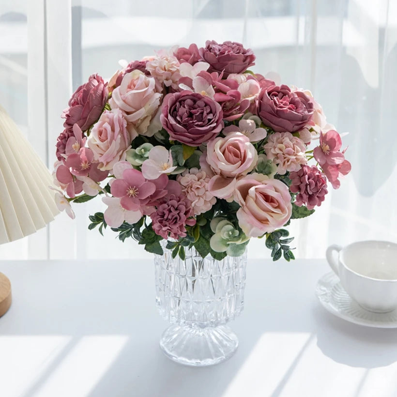 7-Fork Silk Peony Rose Hydrangea Artificial Flower Bouquet Artificial Flower Bouquet Babs