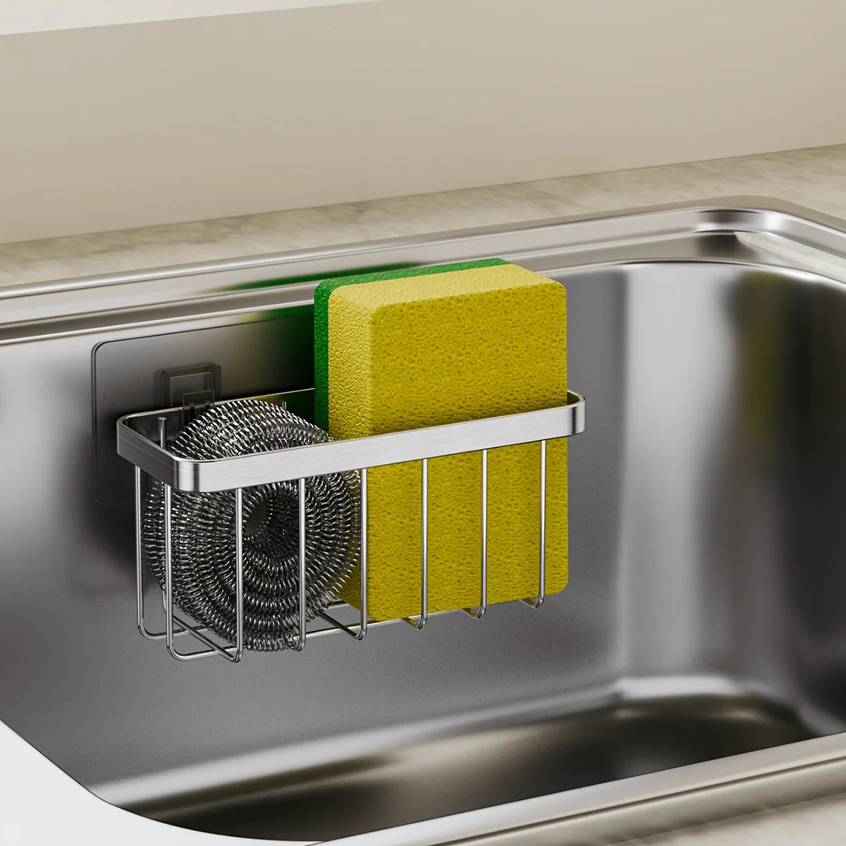 Stainless Steel Sink Sponge Rack & Drainage Storage Basket Sink Sponge Holder Babs