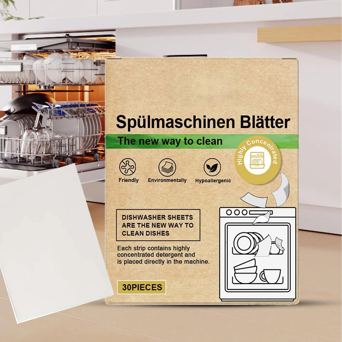 30-Pack Eco-Friendly Dishwasher Detergent Sheets – All Machines Dishwasher Detergent Sheets Babs