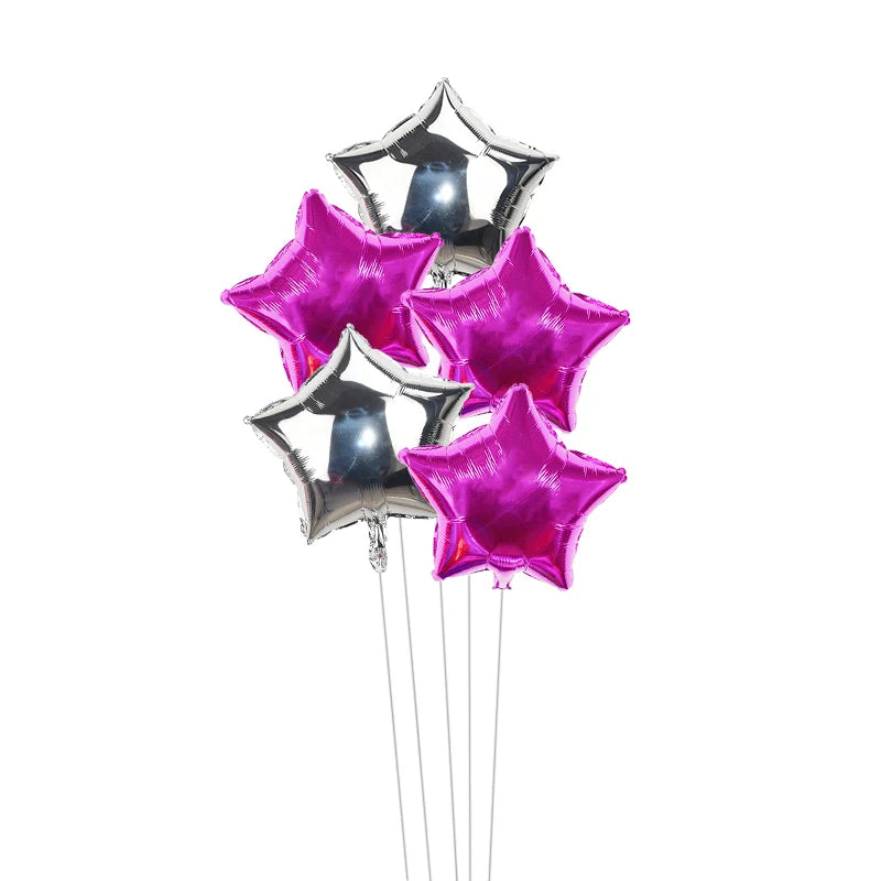 5-Pack 18" Gold Silver Foil Star Balloons – Party Decoration Foil Party Balloons Babs rose silver 18inch
