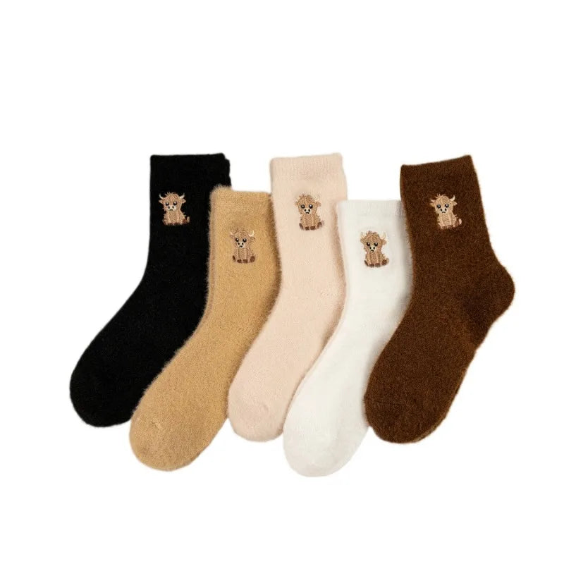 Women's Fluffy Faux Mink Fleece Mid-Calf Socks – Non-Slip, 2 Pairs Fluffy Winter Socks Babs