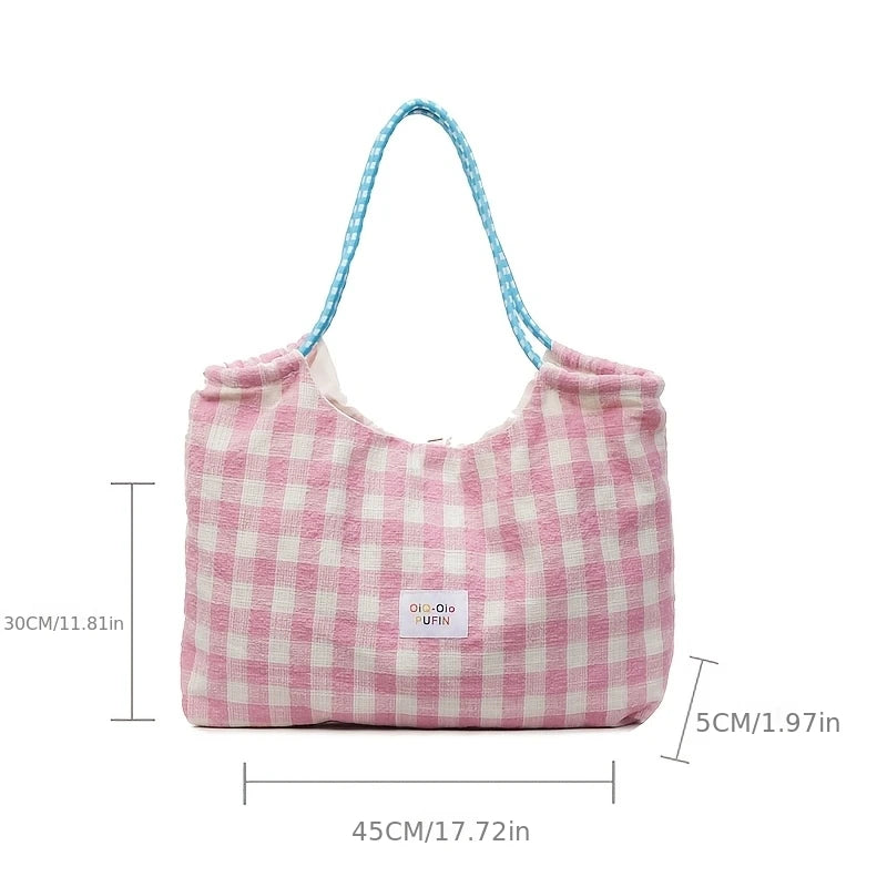 Women's Large Canvas Tote Bag – Korean Plaid Shoulder Handbag Canvas Shoulder Tote Babs