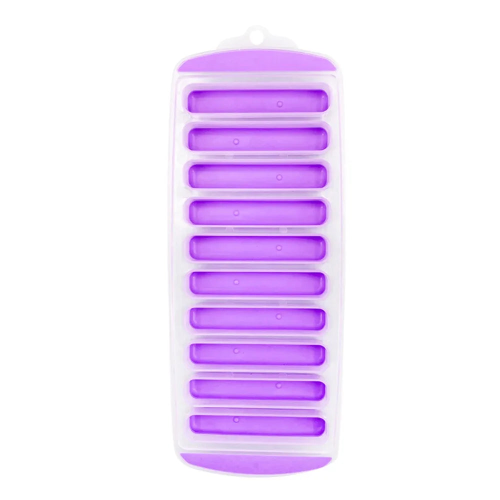 10-Hole Silicone Long Strip Ice Cube Tray Mold with Lid Silicone Ice Tray Babs purple mold