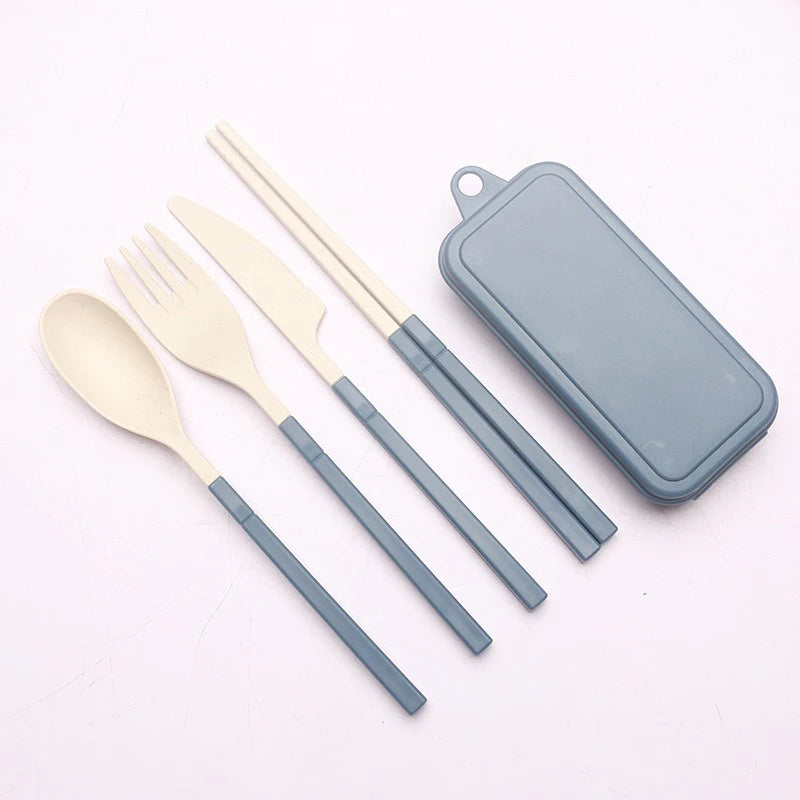 4-Piece Wheat Straw Portable Cutlery Set – Camping & Lunch Portable Cutlery Set Babs Deep Blue