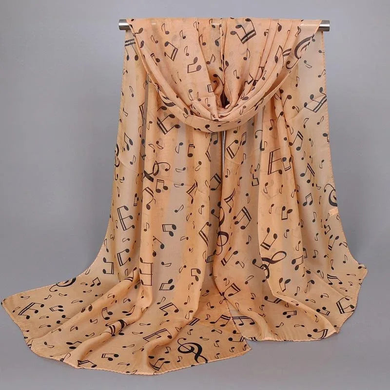 Women's Musical Note Chiffon Neck Scarf – Elastic & Lightweight Chiffon Neck Scarf Babs Coffee