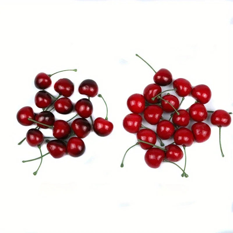 50pcs Artificial Ceramic Cherries Fake Fruit Decor Ornament Artificial Fruit Decor Babs red black 50pcs