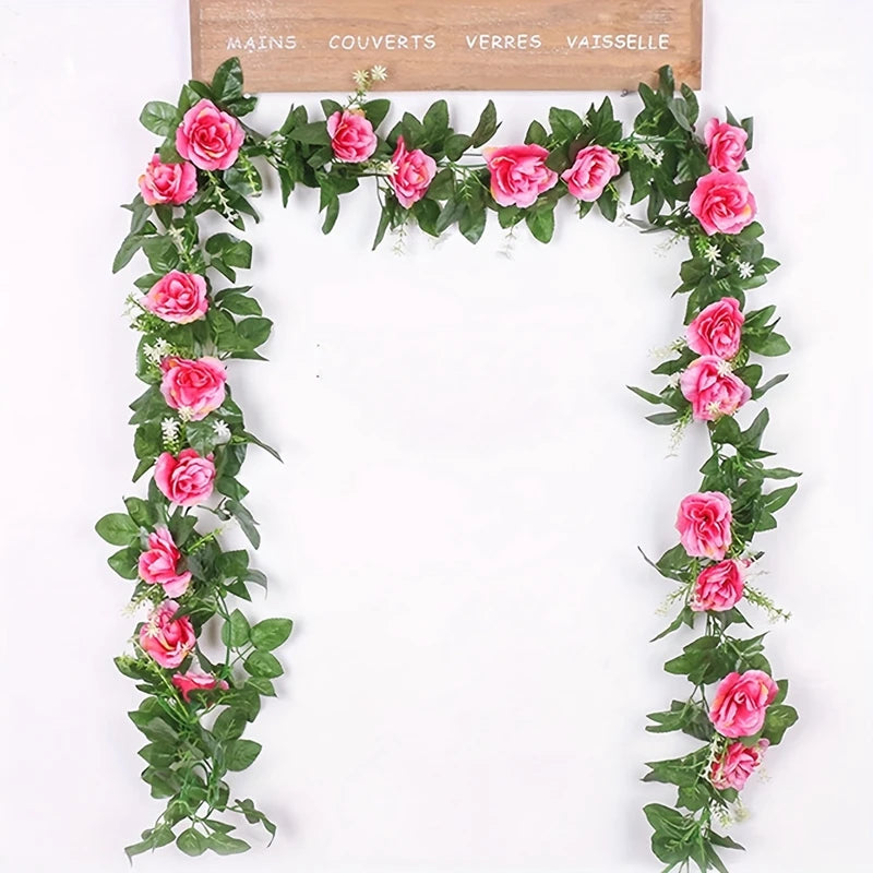Artificial Silk Rose Vine Wall Hanging Wreath 220cm Artificial Flower Vine Babs