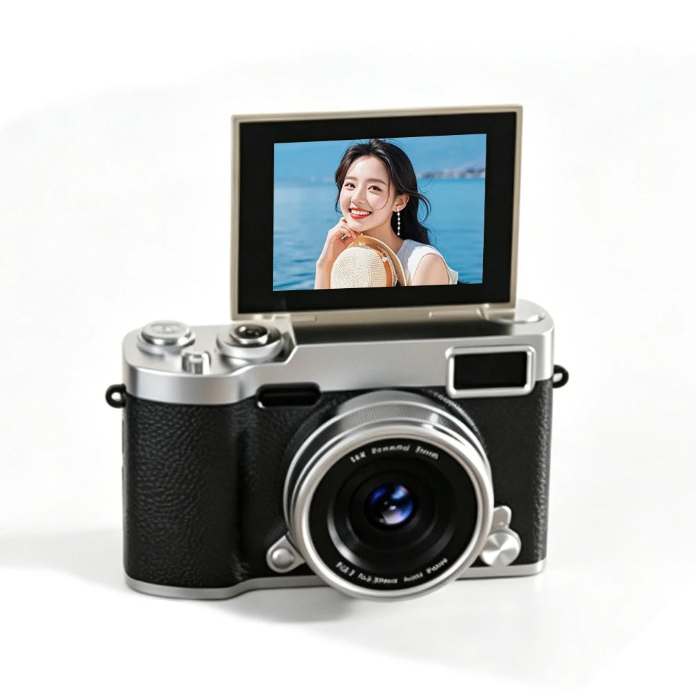 KEBIDUMEI 4K CCD Digital Camera 48MP 16X Zoom 180° Flip Selfie Digital Camera Babs Black