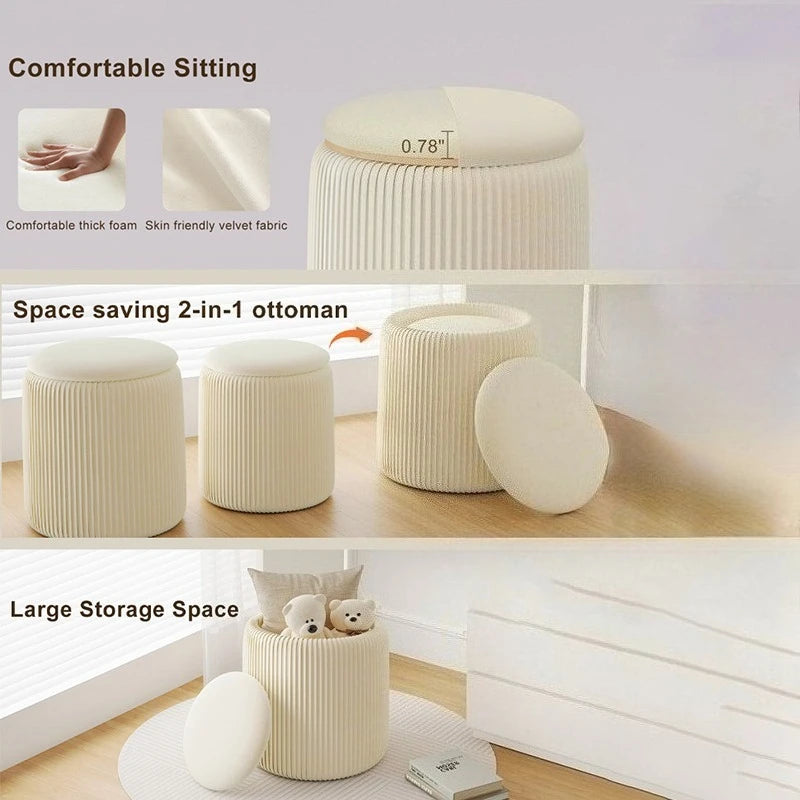 Round Storage Ottoman Pouf – Nordic Modern Fabric Footrest Stool Storage Ottoman Stool Babs