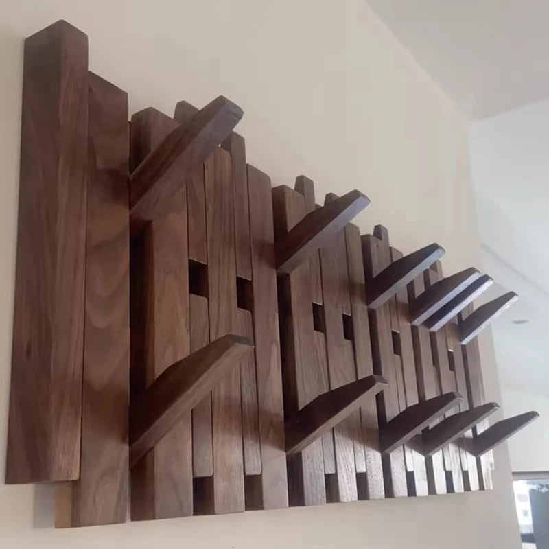 Double Row Solid Wood Wall Coat Rack – 8 Hooks, Oak & Walnut Wall Coat Rack Babs