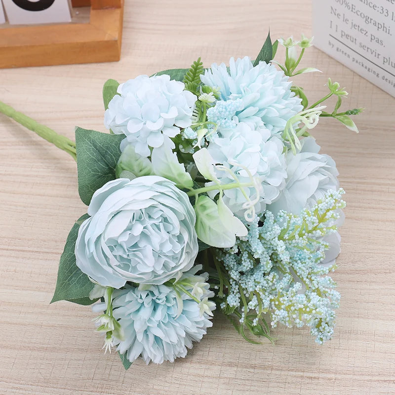 Silk Peony Rose Artificial Flower Bouquet – Wedding & Home Décor Artificial Flower Bouquet Babs Blue
