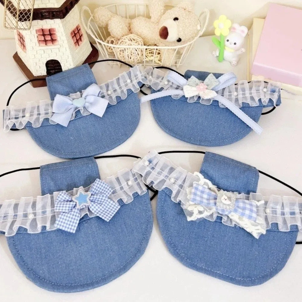Denim Dog Sun Hat with Ear Holes & Lace Bow | UV Protection Cap Pet Sun Hat Babs