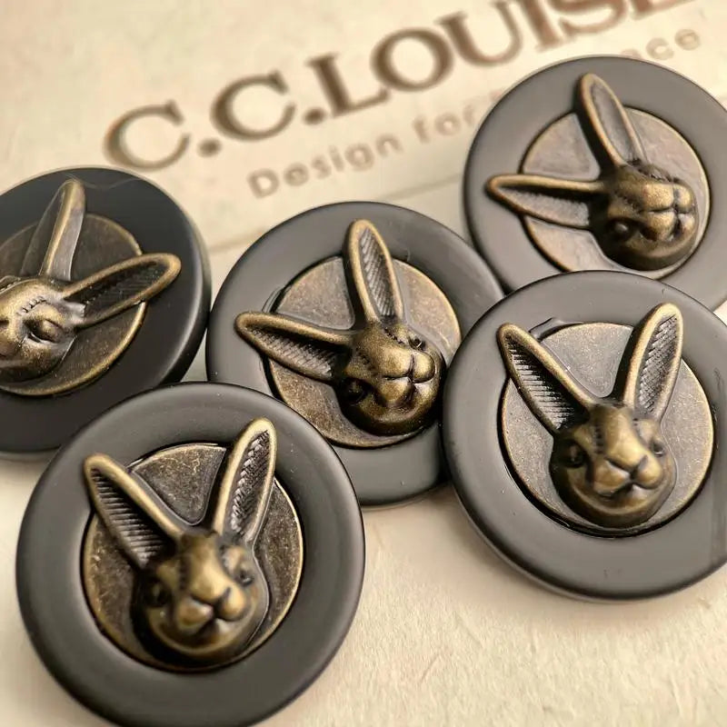 6 Pcs 25mm Vintage Rabbit Head Antique Brass Shank Buttons Metal Shank Buttons Babs Black-6pcs