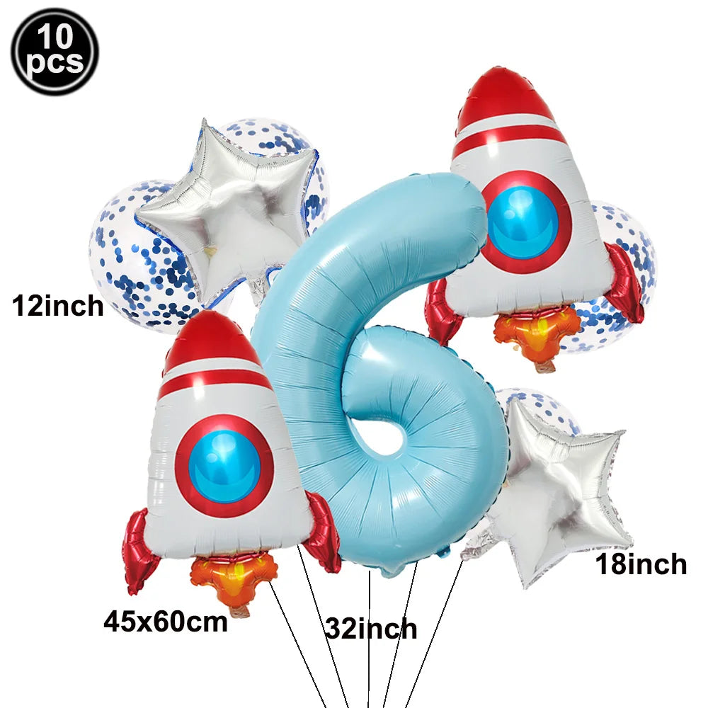 Space Theme Birthday Balloon Set – Astronaut Rocket 32" Numbers Party Balloon Set Babs D-6 As pictures show