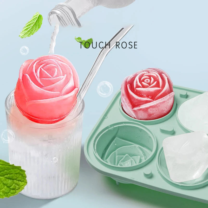 3D Rose Silicone Ice Cube Tray – 4/6 Grid Flower Shape Mold Silicone Ice Mold Babs