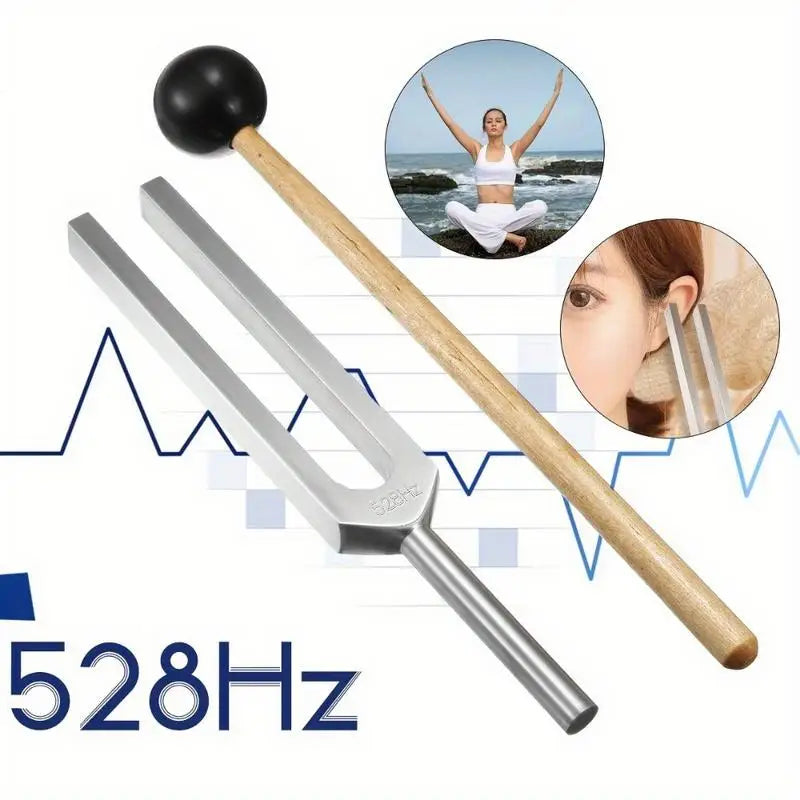 528Hz Aluminum Tuning Fork with Mallet – Chakra & Yoga Set Sound Healing Fork Babs