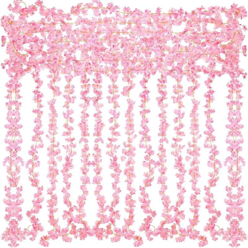 180cm Artificial Cherry Blossom Garland Hanging Vine Wall Decor Artificial Flower Garland Babs WHITE