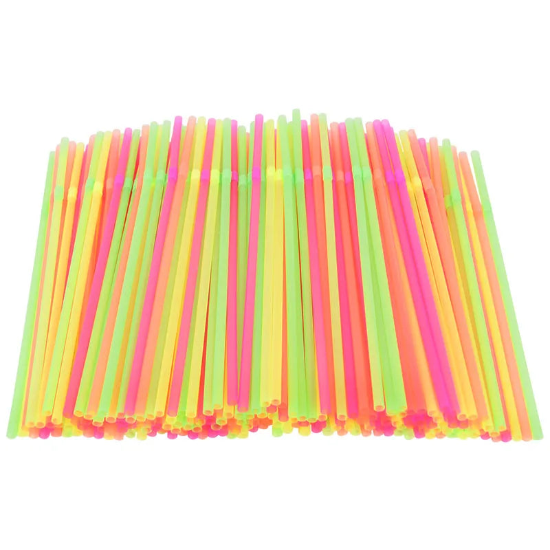 100-600Pcs Neon Bendable Disposable Straws – Party Supplies Disposable Drinking Straws Babs