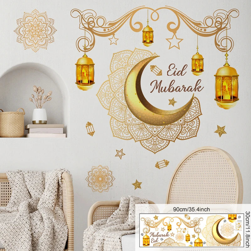 Ramadan Kareem Wall Stickers Moon Star Lantern Eid Decals Festival Wall Decal Babs E