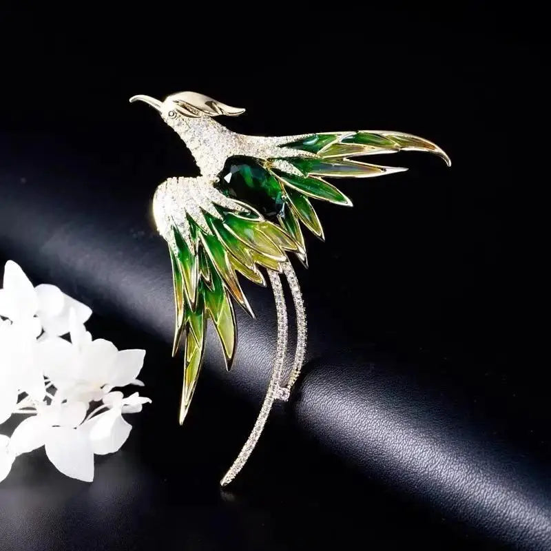 Crystal Phoenix Bird Brooch – 5-Color Enamel Unisex Pin Enamel Brooch Pin Babs