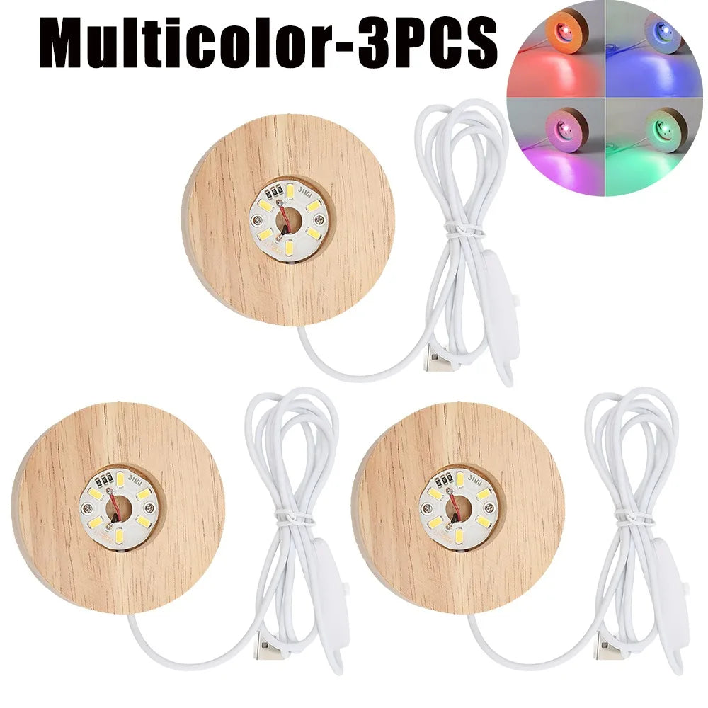 Wooden USB LED Night Light Display Stand | Desktop Lamp Base LED Display Lamp Base Babs Multicolor-3PCS 80X20mm