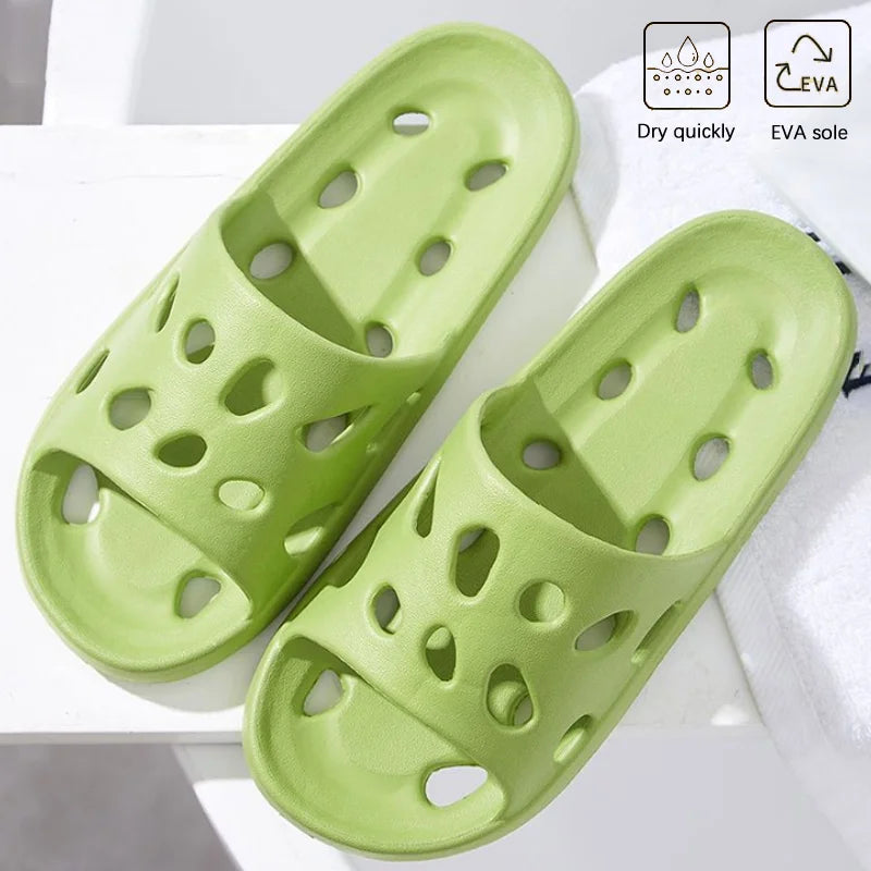 Non-Slip Hollow Shower Slippers – Soft Indoor House Sandals Indoor Shower Slippers Babs Green-1Pair 36